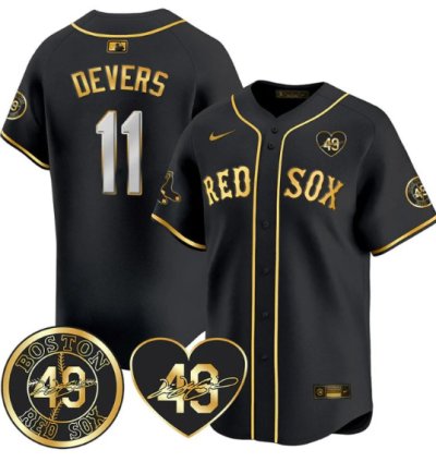 Rafael Devers Jersey 11 Boston Red Sox Tim Wakefield Memorial Patch Stitched Black Gold