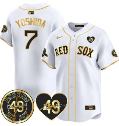 Masataka Yoshida Jersey 7 Boston Red Sox Tim Wakefield Memorial Patch Stitched White Gold