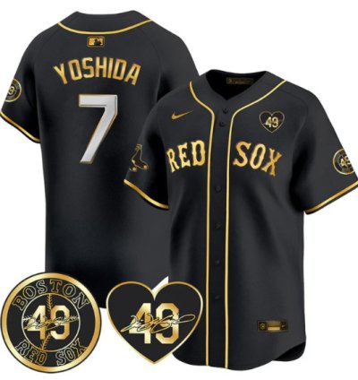 Masataka Yoshida Jersey 7 Boston Red Sox Tim Wakefield Memorial Patch Stitched Black Gold