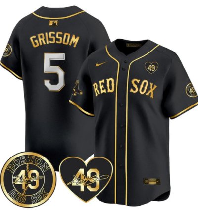 Vaughn Grissom Jersey 5 Boston Red Sox Tim Wakefield Memorial Patch Stitched Black Gold