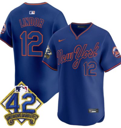 Francisco Lindor Jersey 12 New York Mets 2025 Jackie Robinson Patch Alternate Stitched Royal