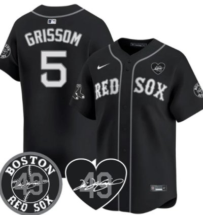 Vaughn Grissom Jersey 5 Boston Red Sox Tim Wakefield Memorial Patch Stitched Black