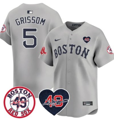 Vaughn Grissom Jersey 5 Boston Red Sox Tim Wakefield Memorial Patch Stitched Gray