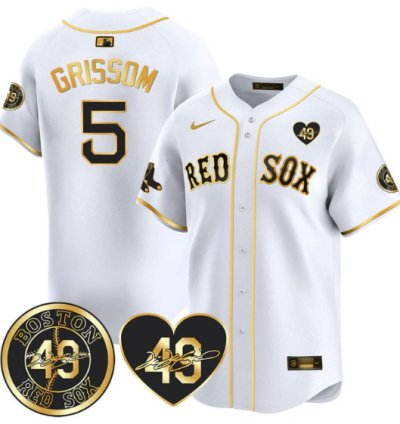Vaughn Grissom Jersey 5 Boston Red Sox Tim Wakefield Memorial Patch Stitched White Gold