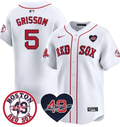Vaughn Grissom Jersey 5 Boston Red Sox Tim Wakefield Memorial Patch Stitched White