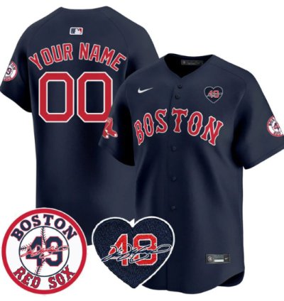Custom Boston Red Sox Jersey Tim Wakefield Memorial Patch Stitched Navy