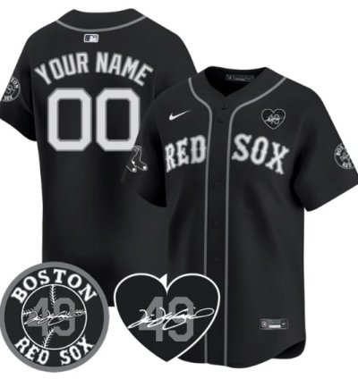 Custom Boston Red Sox Jersey Tim Wakefield Memorial Patch Stitched Black