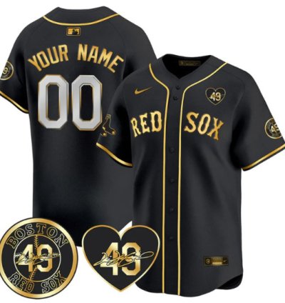 Custom Boston Red Sox Jersey Tim Wakefield Memorial Patch Stitched Black Gold