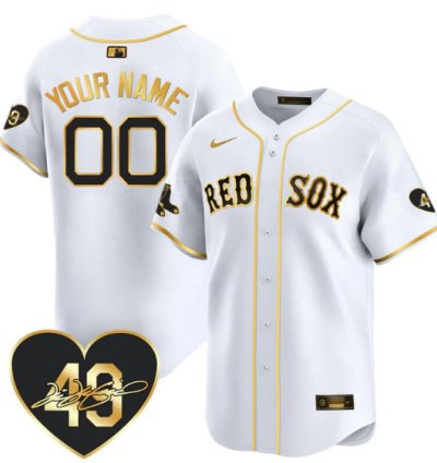 Custom Boston Red Sox Jersey Tim Wakefield Limited Memorial Patch Stitched White Gold