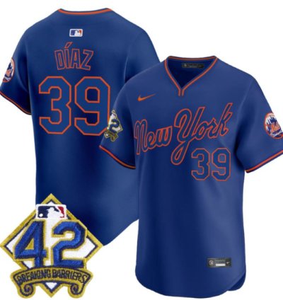 Edwin Díaz Jersey 39 New York Mets 2025 Jackie Robinson Patch Road Alternate Stitched Royal