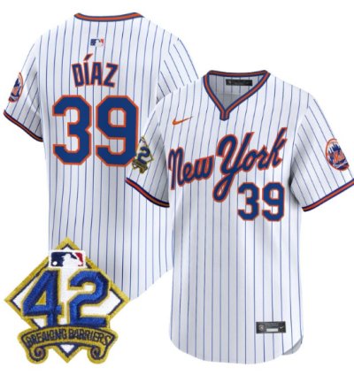 Edwin Díaz Jersey 39 New York Mets 2025 Jackie Robinson Patch Road Alternate Stitched Pinstripe