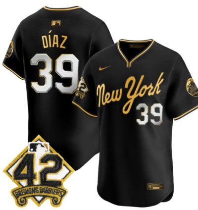 Edwin Díaz Jersey 39 New York Mets 2025 Jackie Robinson Patch Road Alternate Stitched Black Gold