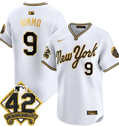 Brandon Nimmo Jersey 9 New York Mets 2025 Road Alternate Stitched White Gold