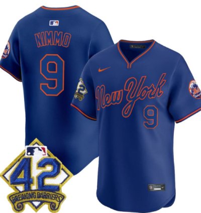 Brandon Nimmo Jersey 9 New York Mets 2025 Jackie Robinson Patch Road Alternate Stitched Royal