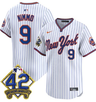 Brandon Nimmo Jersey 9 New York Mets 2025 Jackie Robinson Patch Road Alternate Stitched Pinstripe