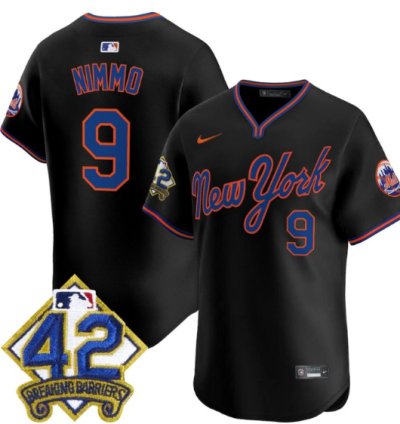 Brandon Nimmo Jersey 9 New York Mets 2025 Jackie Robinson Road Stitched Black