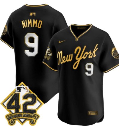 Brandon Nimmo Jersey 9 New York Mets 2025 Road Alternate Stitched Black Gold