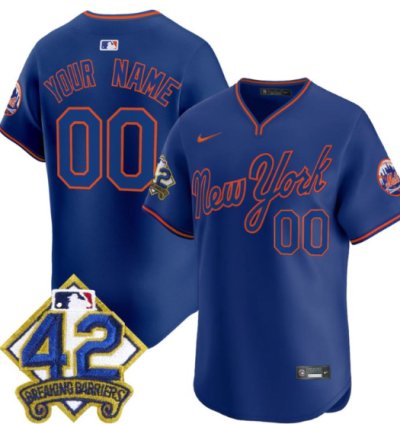 Custom New York Mets Jersey 2025 Jackie Robinson Patch Road Alternate Stitched Royal