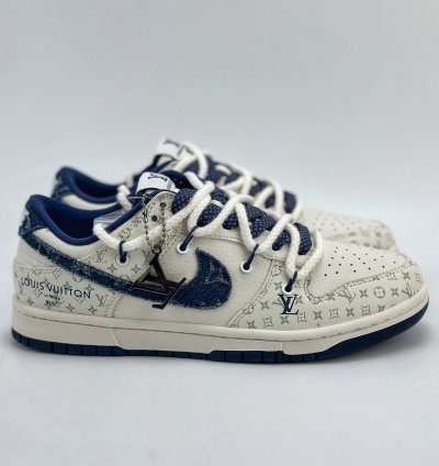300 Nike Sb Dunk Low X Louis Vuitton White And Blue Denim Straps Sj2068-249 -