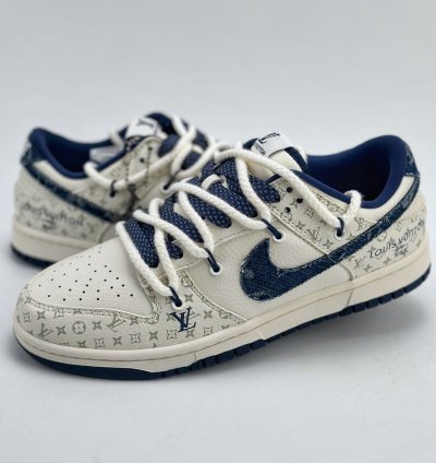 300 Nike Sb Dunk Low X Louis Vuitton White And Blue Denim Straps Sj2068-249 -