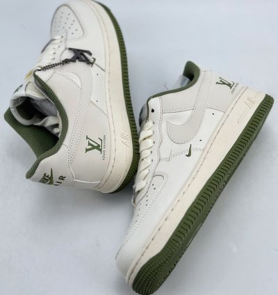 260 Nike Air Force 1 Low 07 X Louis Vuitton White And Green Double Hook Xz6188-0