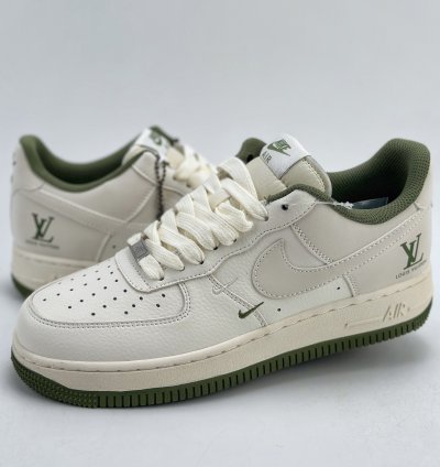 260 Nike Air Force 1 Low 07 X Louis Vuitton White And Green Double Hook Xz6188-0
