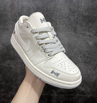 Bape X Air Jordan 1 Low Beige Gray Sole Wg8850-003 - Pu