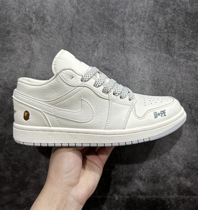 Bape X Air Jordan 1 Low Beige Gray Sole Wg8850-003 - Pu