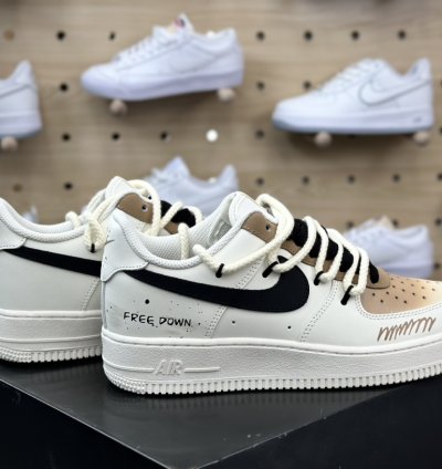 260 Nike Air Force 107 Lowwhitekhakiblackgraffiti Air Force One Sneakers Leathe