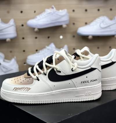 260 Nike Air Force 107 Lowwhitekhakiblackgraffiti Air Force One Sneakers Leathe