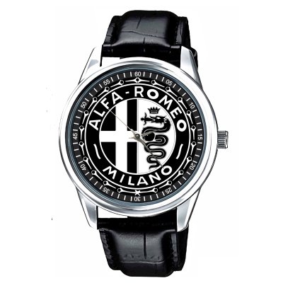 Alfa Romeo Black Design Leather Silver Watch
