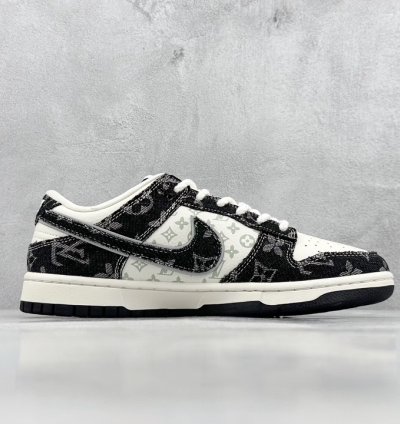 280 Nk Dunk Low Retro Diy High-end Lv Beige And Black Denim Print
