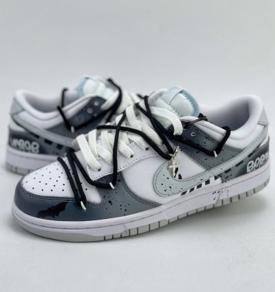 280 Nike Sb Dunk Low Ink Graffiti Double Hook Halloween Cross White Gray Dv0831-