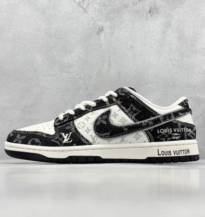 280 Nk Dunk Low Retro Diy High-end Customization Lv Beige And Black Denim Print
