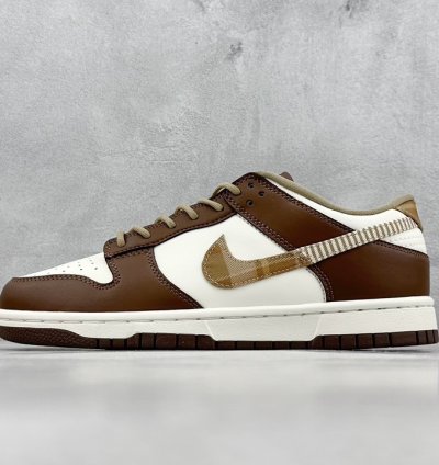 200 St Version Nike Dunk Low Gs Brown Plaid White And Brown Stitching Fv3653-191