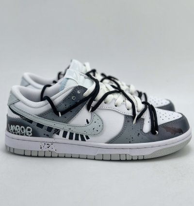 280 Nike Sb Dunk Low Ink Graffiti Double Hook Halloween Cross White Gray Dv0831-