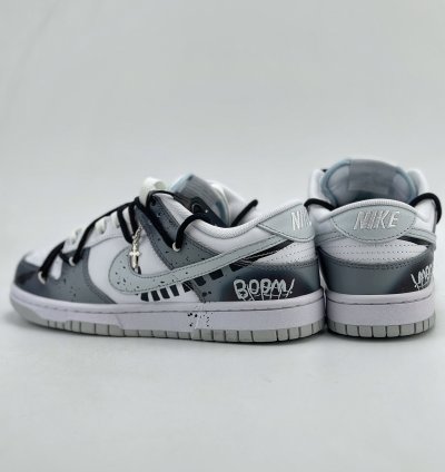 280 Nike Sb Dunk Low Ink Graffiti Double Hook Halloween Cross White Gray Dv0831-