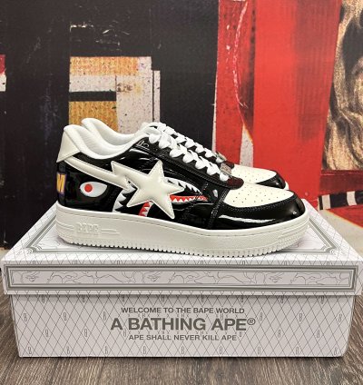 2021 Bape Bapesta Low M1 Color Block Shark Face Black White