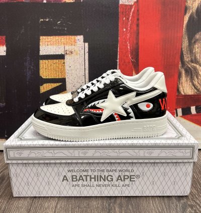 2021 Bape Bapesta Low M1 Color Block Shark Face Black White