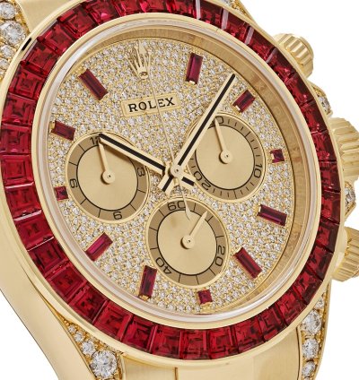 Rolex Daytona 126598tru Yellow Gold Ruby Bezel Diamond Pave Dial