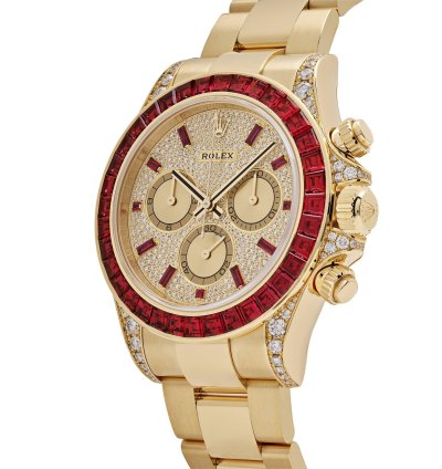 Rolex Daytona 126598tru Yellow Gold Ruby Bezel Diamond Pave Dial