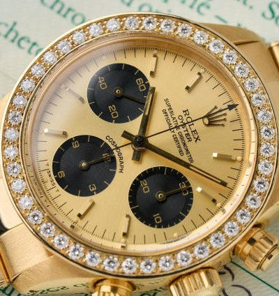 Rolex Daytona 6269 - 18k Yellow Gold - Factory Diamonds Bezel - Single Owner - Full Set