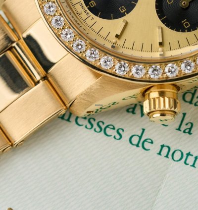 Rolex Daytona 6269 - 18k Yellow Gold - Factory Diamonds Bezel - Single Owner - Full Set