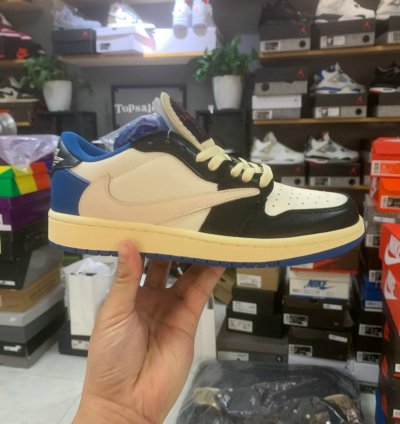 Air Jordan 1 Retro Low sail Black Military Blue Travis Scott