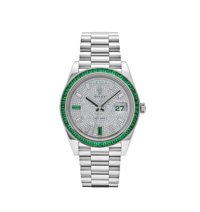 Rolex Day-date 40 228396tem Platinum Diamond Dial Emerald Bezel