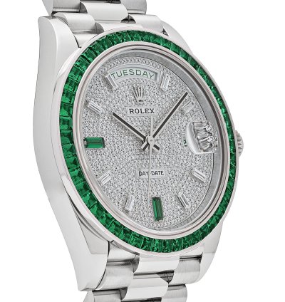 Rolex Day-date 40 228396tem Platinum Diamond Dial Emerald Bezel