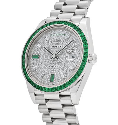 Rolex Day-date 40 228396tem Platinum Diamond Dial Emerald Bezel