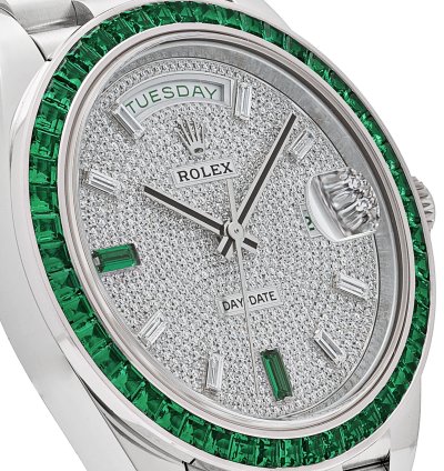 Rolex Day-date 40 228396tem Platinum Diamond Dial Emerald Bezel