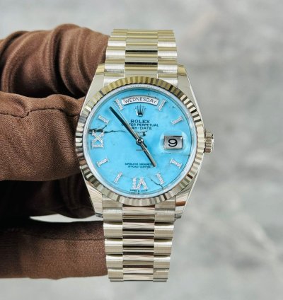 Rolex Day-date 36 White Gold Turquoise Diamond Dial