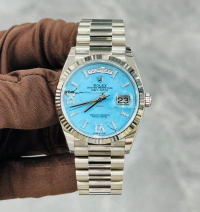 Rolex Day-date 36 White Gold Turquoise Diamond Dial